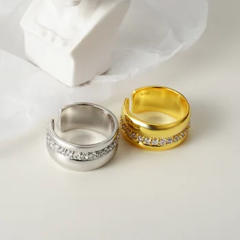 

Korean niche S925 silver diamond-set zircon ring ins cold wind sterling silver row diamond index finger ring opening