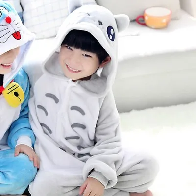 Flannel Kigurumi Children Pajamas Set Winter Hooded Animal Unicorn Pikachu Stitch Kids Pajamas For Boys Girls Sleepwear Onesies - Цвет: D