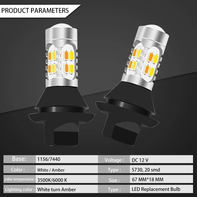 2 шт. двойной Цвет 1156 BAU15S PY21W светодиодный сигнальный светильник DRL T20 7440 WY21 с Функция сигнала поворота светильник дневного светильник