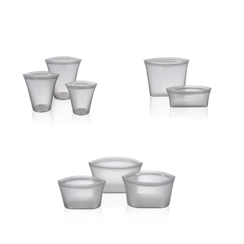 3 шт. 3 типа силиконовые герметичные контейнеры с замком-молнией для кухонного хранения, многоразовые оригинальные силиконовые чаши для хранения еды, чашки, сумки, набор - Цвет: 8PCS Gray