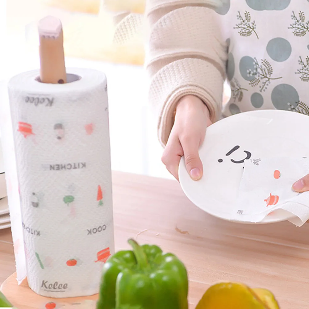 1 Roll Dry Wet Anti Oil Multifunctional Cleaning Printing Absorbent Kitchen Towel Hands Wiping Dish Washing Disposable Reusable