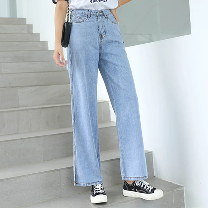 Colorfaith, женские джинсы на молнии, широкие джинсы в Корейском стиле, штаны с высокой талией, Женские винтажные синие джинсы длиной до щиколотки J8852 - Цвет: Синий