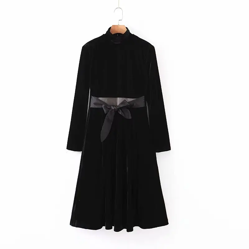 

Dt-818529 WOMEN'S Dress New Products Velvet Joint Bow-Accent lu du Dress
