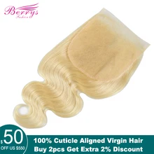 Блондинка 6x6 Кружева Закрытие объемная волна бразильского Виргинские волос предварительно pluncked необработанный Пряди человеческих волос для наращивания berrysfashion