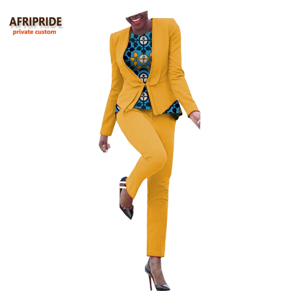Африканский Весенний костюм из 3 предметов для женщин AFRIPRIDE пальто на одной пуговице+ рубашка без рукавов+ брюки длиной до щиколотки костюм A722667