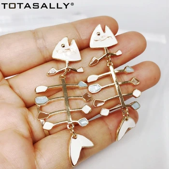 

TOTASALLY New Designer Women Dangle Earring Fashion Vintage Enamel Fish Skeleton Earrings Girl's Earrings Gifts Dropship