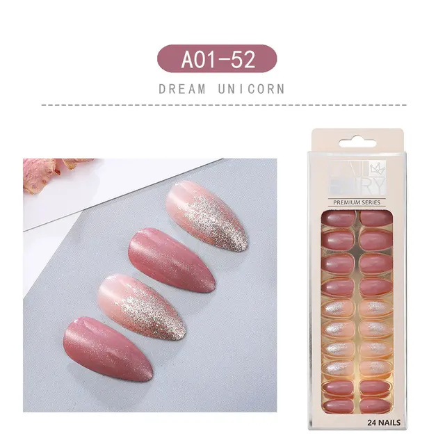 24PCS/box Loose Powder Jump Color Ballet Med-Length Fake Nails Gradient Aurora Marble Press on Full Cover Wearing Wearable Nails NO.7
