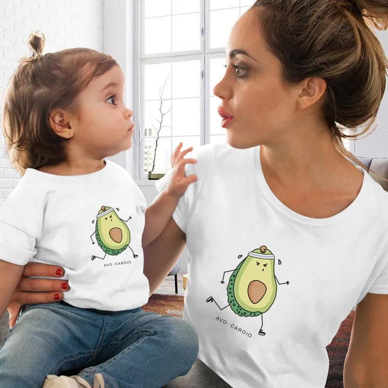 1 предмет; футболка с короткими рукавами с рисунком авокадо; Семейные комплекты; женские повседневные топы с принтом авокадо; летние детские футболки
