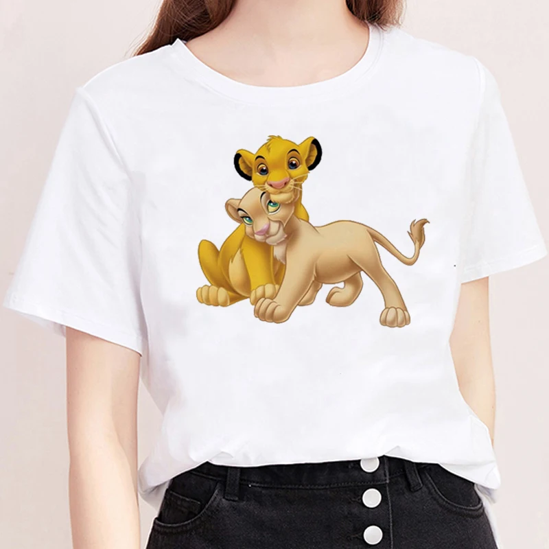 

Simba Nala Print Graphic T-shirt Harajuku Shirt Short Sleeve White Fashion Summer Female Streetwear Casual T-shirts Round Neck