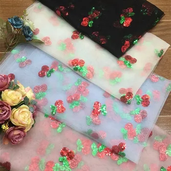 

1 Yard Cute Cherry Sequins Tulle Lace Fabric Sequined Cherry Pattern Tulle Fabric for DIY Girl Dress Tutu Dress Wedding Gowns