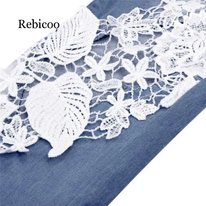 Для женщин женские кружева шить джинсы скинни, карандаш брюки джинсовые повседневные штаны с эффектом потертости