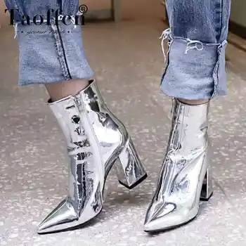 

Taoffen 8 Color Zipper Sexy Ladies Ankle Boots Womyer Zipper High Heels Fashion Short Boots Zipper Footwear Size 34-43
