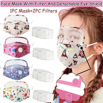 

Kids Cartoon Face Mask with Filters and Detachable Eye Shield and Breather Breathable Face Mask Washable Mouth Mask Mouth