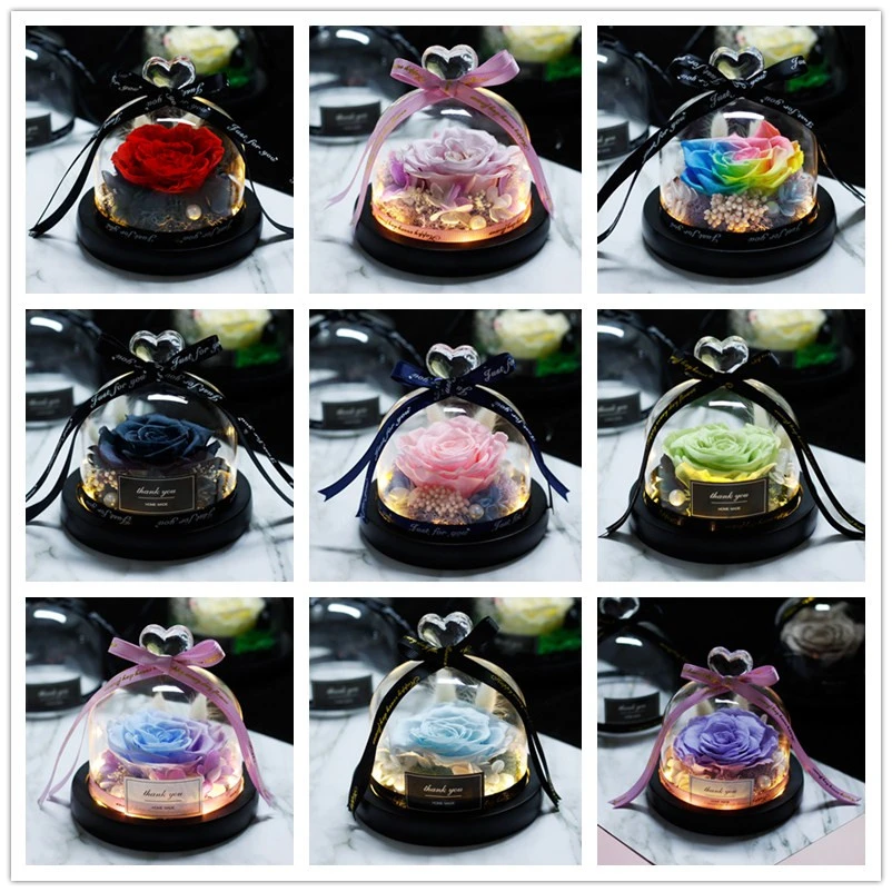 

Decorative Preserved Roses In Glass Dome Eternal Immortal LED Light Rose Valentine's Day Gifts For Girlfriends Christmas Present