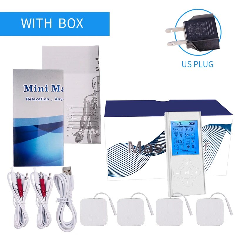 US Plug With Box 8 моделей электрический стимулятор мышц Tens корпус иглоукалывания массаж Цифровая терапия машина полный тело расслабляющий массаж уход 4 колодки - Цвет: US Plug With Box