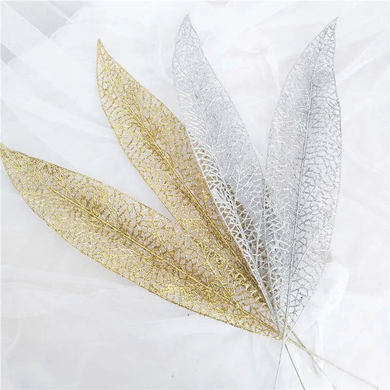 

2Pcs Gold Silver Artificiais Monstera Palm Fern Turtle Leaves Wedding Party Home Decor Party Supplies chrismas Fake Flowers