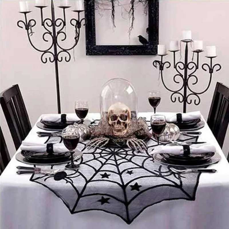 1pcs Halloween Decoration Lace Knitted Spider Web Tablecloth