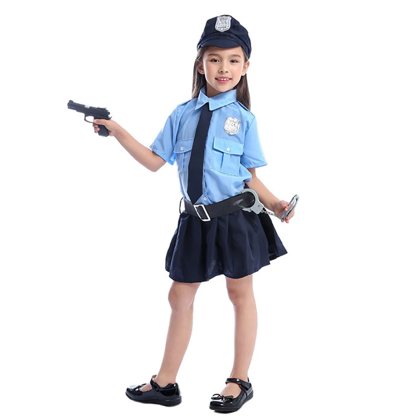 Маленький полицейский милый Карнавальный костюм для девочек на Хэллоуин для детей, косплей, полицейский, женское нарядное платье униформа, крутая одежда для маскировки аниме