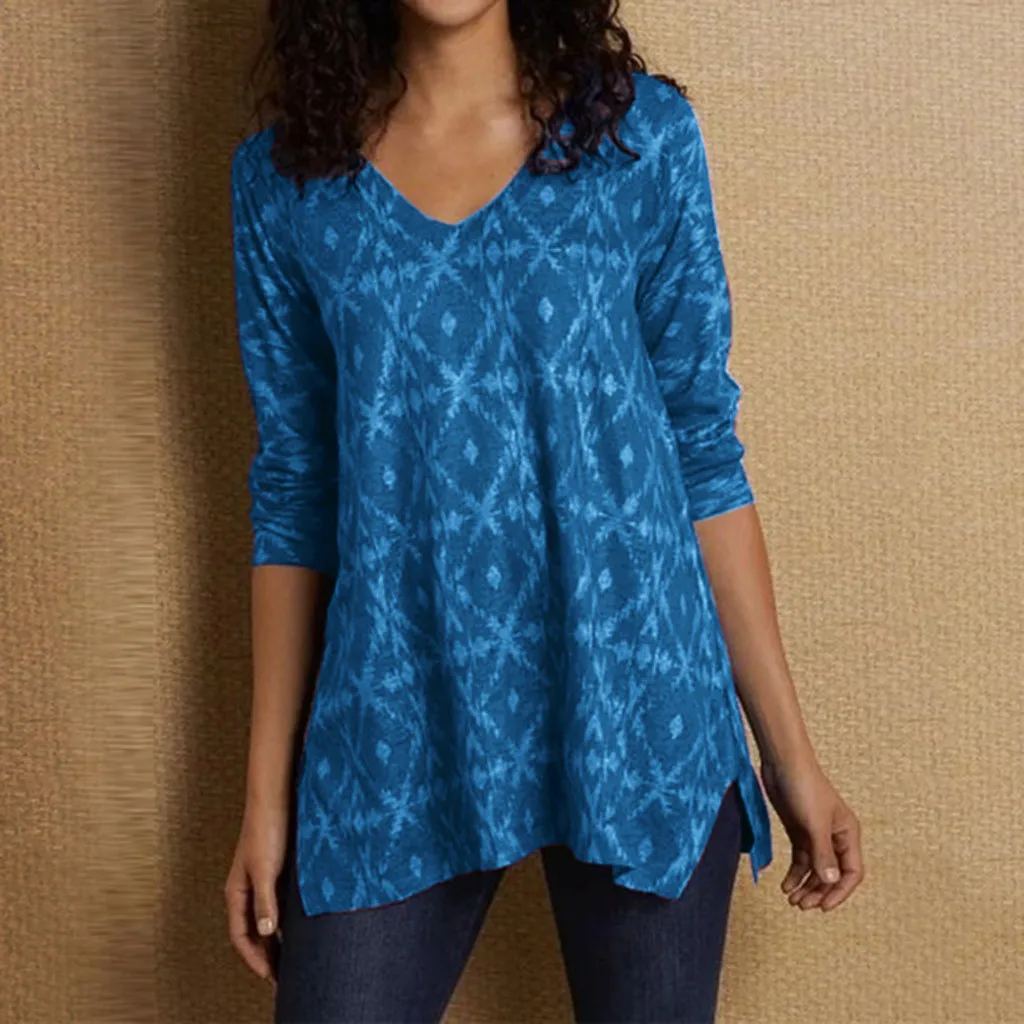 Новинка, 5xl, Женские топы и блузки с v-образным вырезом, свободные, Ретро стиль, принт, Vetement Femme,, Повседневная рубашка с длинным рукавом, женская рубашка