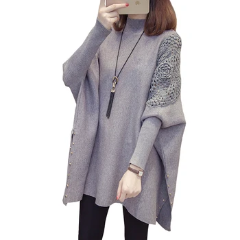 

2020 Autumn And Winter New Loose Sweater Coat Women's Half-high Collar Pullover Wrap Swing Beading Fashion Female Tops OK423