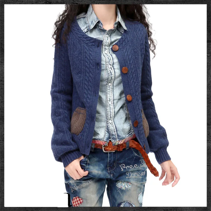 Женский винтажный кашемировый свитер утепленный вязаный Укороченный кардиган с