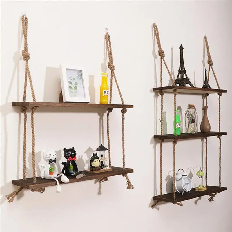 Details about   Rope Wall Mounted Floating Shelves Wood Swing Hanging Simple C8C3 