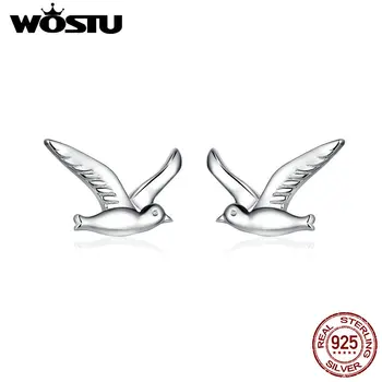

WOSTU Bird Earrings 925 Sterling Silver Freedom Seagull Exquisite Women Stud Earrings for Women Sterling Silver Jewelry CTE408