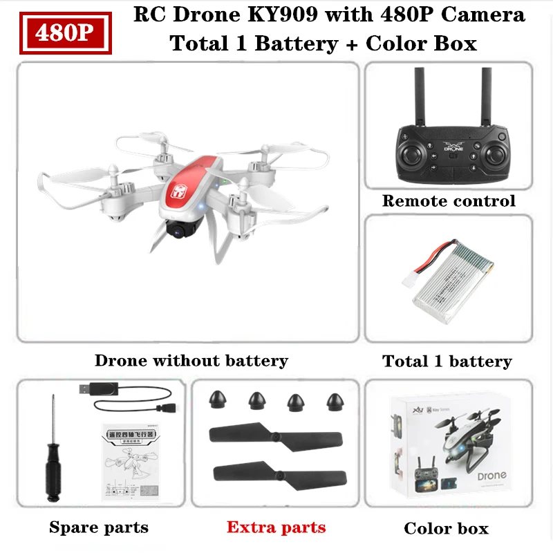 Радиоуправляемый Дрон KY909 с wifi FPV 4K HD камерой оптическое позиционирование потока держать парение Квадрокоптер складной вертолет игрушечный мини-Дрон - Цвет: White 480P 1