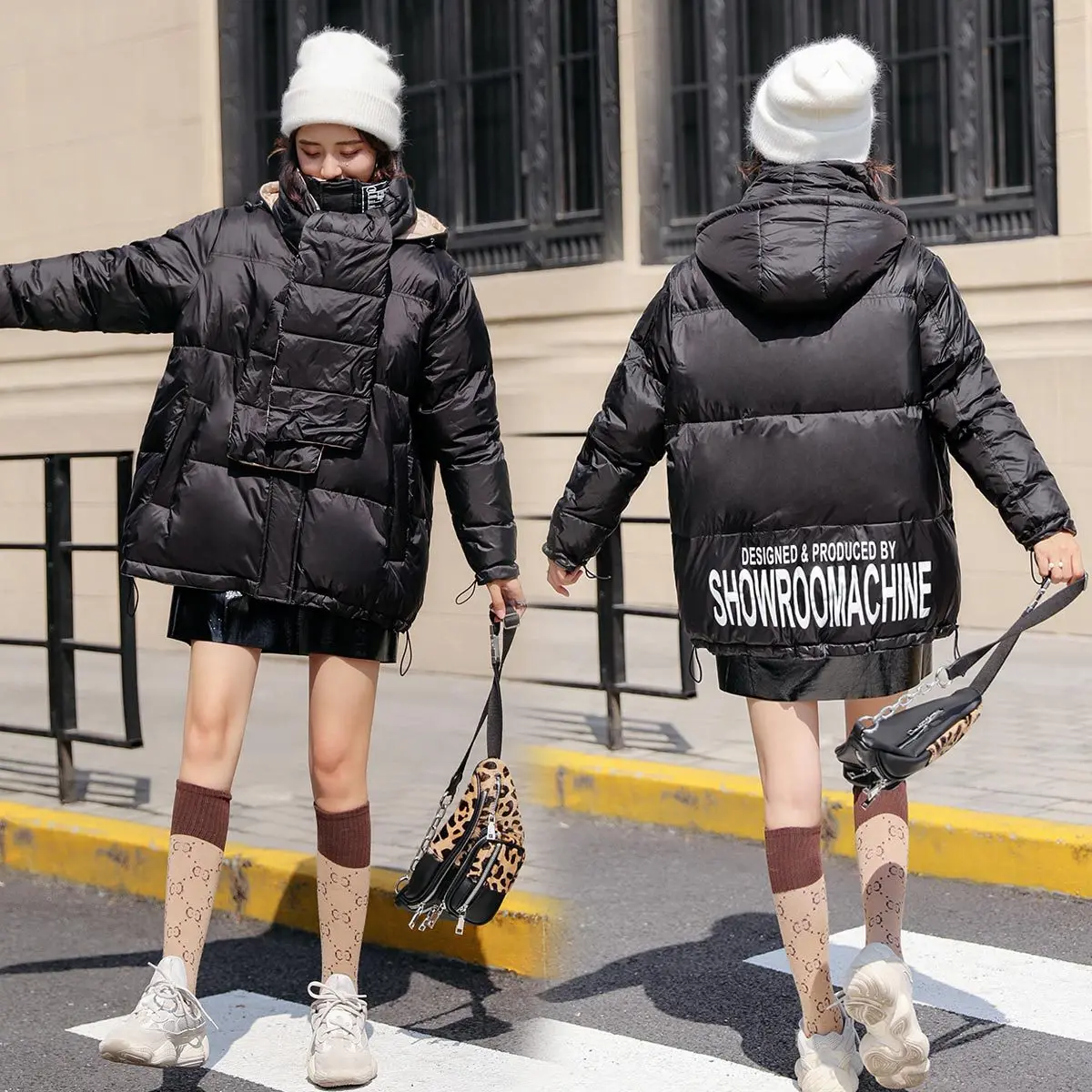 

Loose-Fit down Coat Women's Short 2018 Winter New Style Korean-style Versatile Long Sleeve Hooded Warm Short-height Cotton Coat