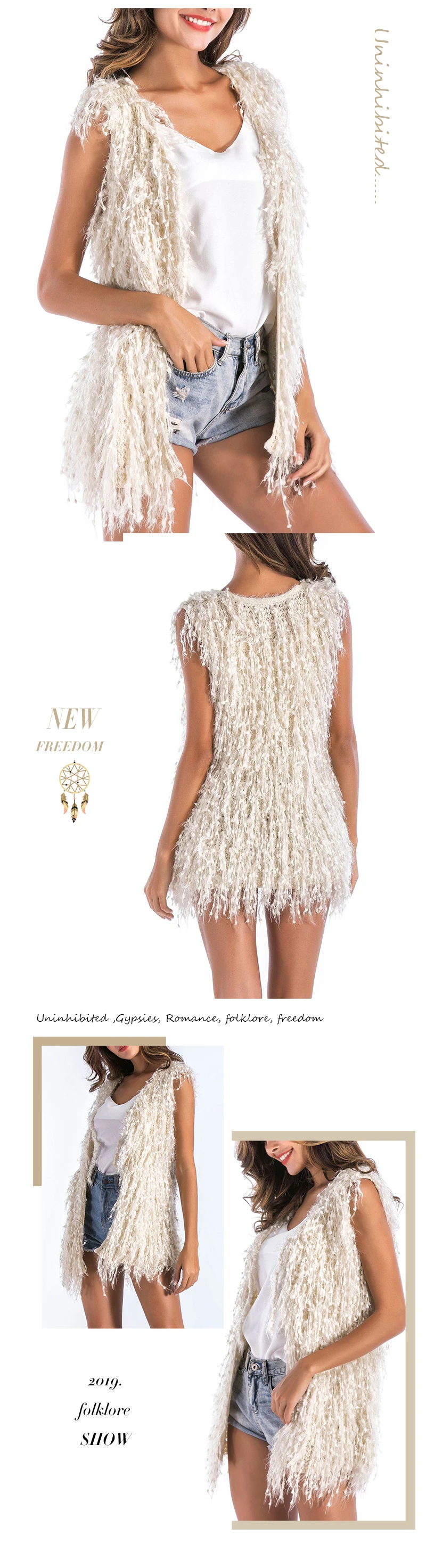Everkaki Boho жилет с кисточками женский элегантный женский однотонный ВИНТАЖНЫЕ пальто жилет женский осень зима