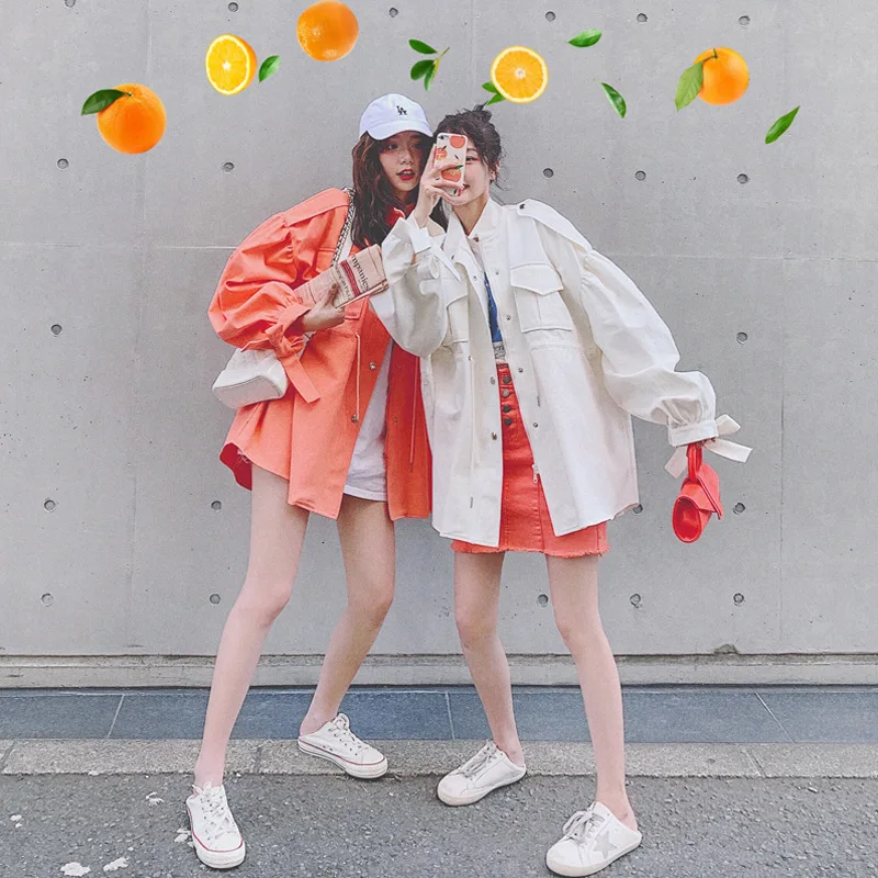 

Photo Shoot Main Push the Orange-Flavored Autumn Vigorous GIRL'S Loose-Fit Drawstring Casual Trench Coat Women's Medium-length W