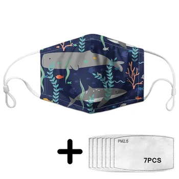 

Lovely Cartoon Shark Print Girls Masks with PM2.5 Filters Fashion Face Mask Elastic Reusable Teenager Washable Custom Pattern