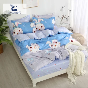 

Liv-Esthete Bedding Set Cartoon Double Rabbit Adult Bedspread Duvet Cover Flat Sheet Decor Home Textiles Bed Linen Bedclothes