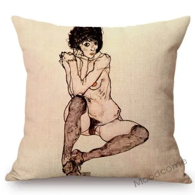 Австрия абстрактный экспрессиоизм искусство Эгон Schiele Обнаженная девушка сексуальное искусство Автопортрет картина маслом наволочки для диванной подушки наволочка
