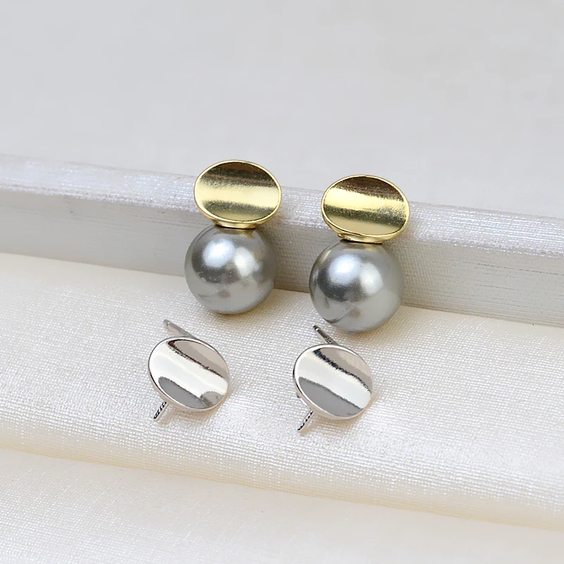 

MeiBaPJ 100% Real 925 Sterling Silver 8mm Natural Gray Round Pearl Stud Earrings for Women Fine Jewelry