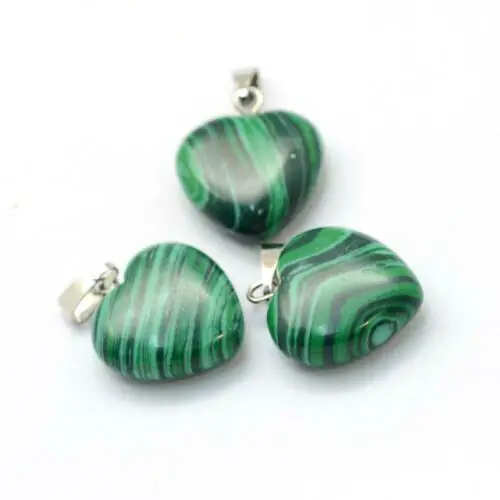 Yingwu 1pcs Green Malachite Heart Stone Polished Gemstone Bead Flat Carving Pendant | Украшения и аксессуары
