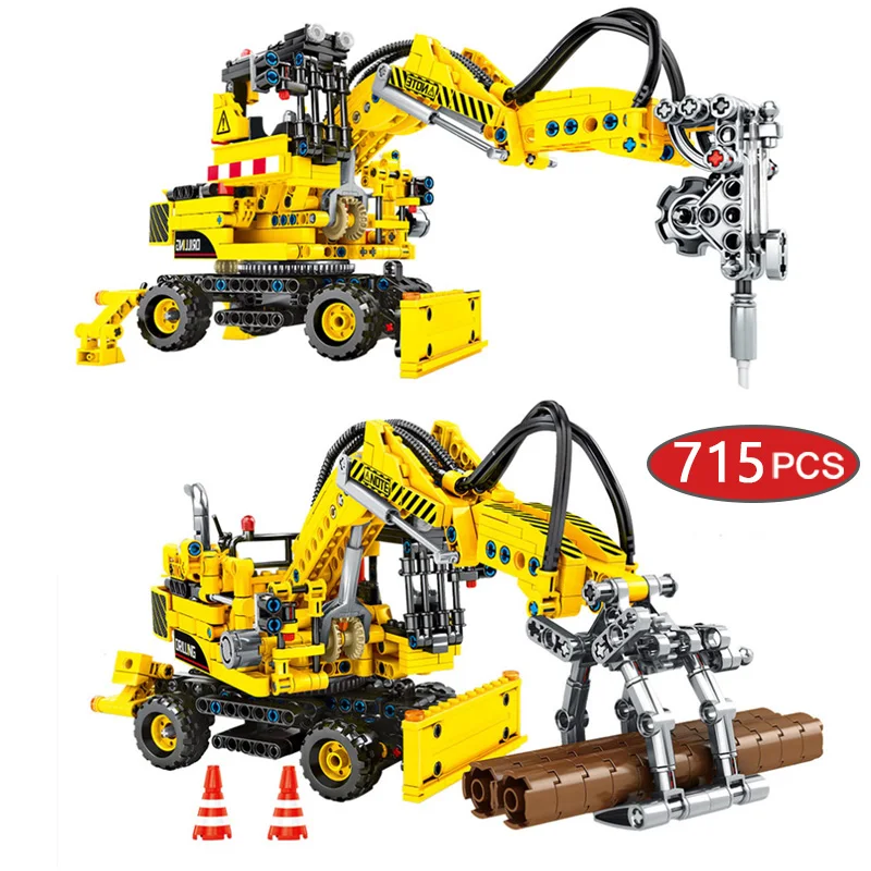 

Building Blocks Technic Truck Crusher City Diy Engineering Car Forklift Excavator Construction Vehicle Bricks Toys for Children
