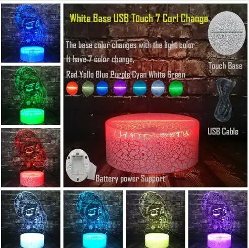 USB Touch 7 Color Дропшиппинг креативный 3D светодиодный Crack USB 7 цветов Изменение Мультфильм Эльза стежка пони Микки голова Декор девушка комната настроения лампа праздничный подарок - Испускаемый цвет: USB Touch 7 Color