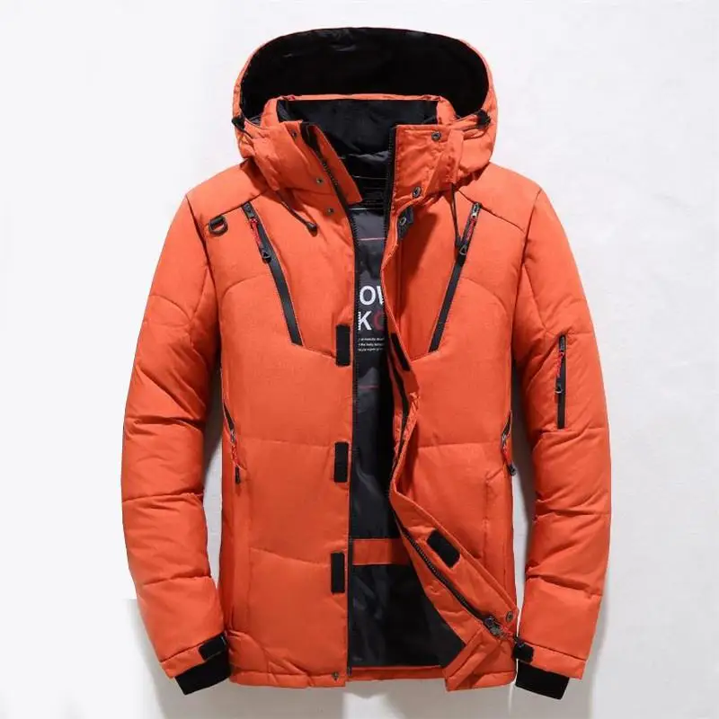 Зимняя куртка на утином пуху для мужчин, Толстая теплая зимняя куртка, парка для мужчин, ветровка с капюшоном, модная уличная куртка M-4XL - Цвет: Оранжевый