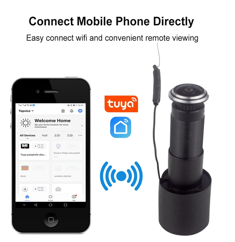 topvico tuya câmera da porta wi fi vídeo detecção de movimento de olho sem fio intercom proteção de segurança em casa registro automático
