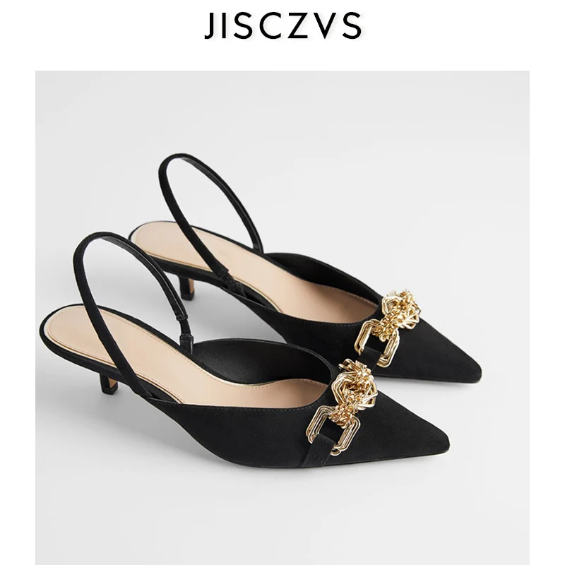 

2020 Black Slingback Women Pumps Pointed Toe High Heels Sexy Women Shoes Middle Kitten Heels Party Dance Shoes Wedding Shoes