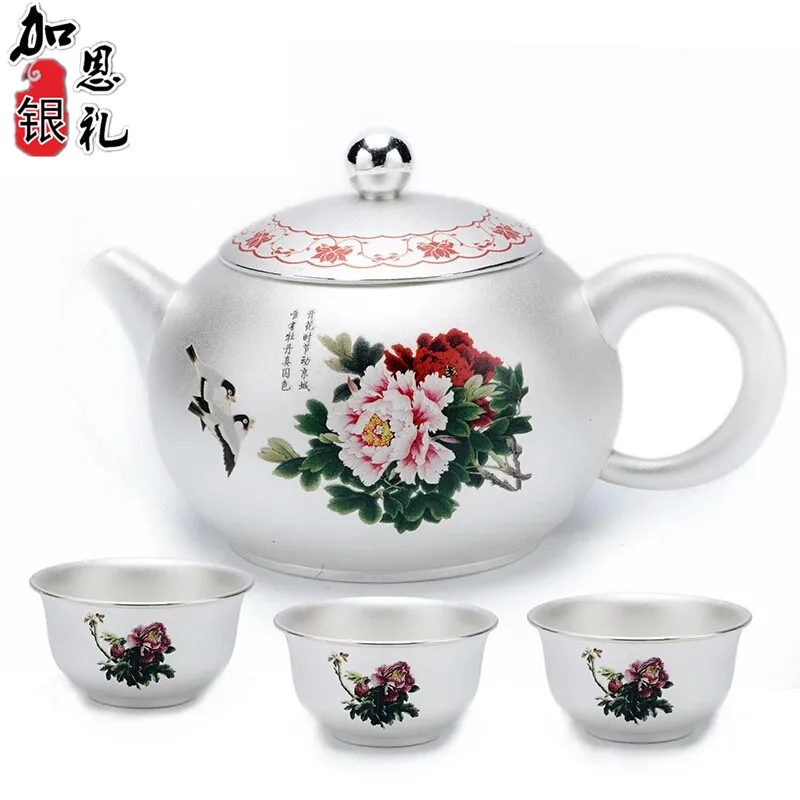 Teapot, kettle, hot water teapot, handmade sterling silver cloisonne tea set, gift collection, kung fu tea set