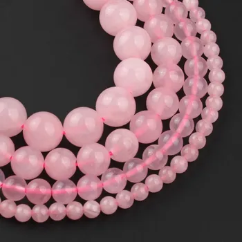 

Rose Pink Quartz Crystals Stone Perles Beads Charm Round Loose Spacer Beads For Jewelry Making 15" 4 6 8 10 12mm DIY Bracelets