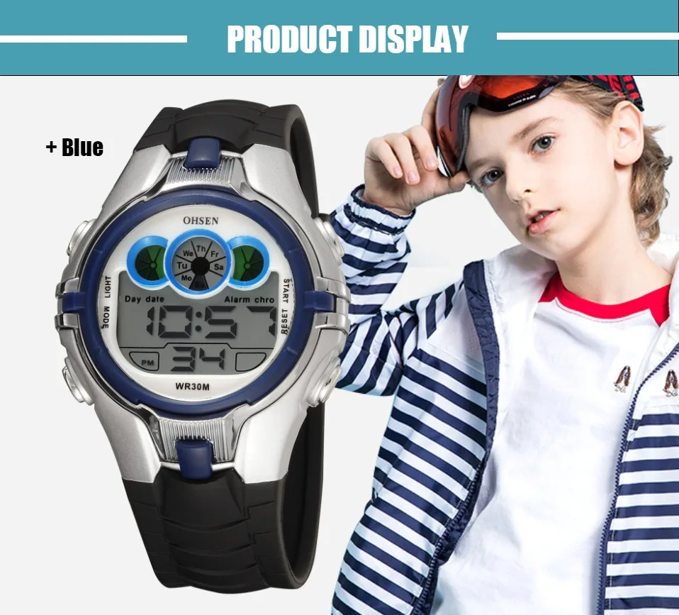 Montre Enfant OHSEN для мальчиков и девочек, детские спортивные часы, 30 м, белые наручные часы для плавания, светодиодный светильник, Многофункциональные цифровые часы