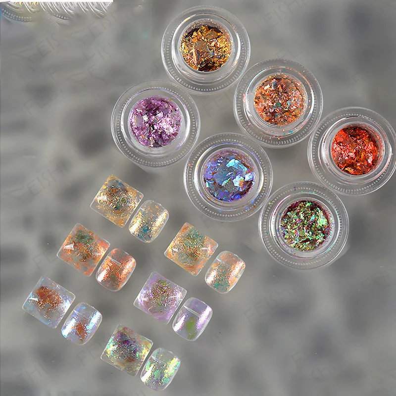 

Nail Art Iridescent Velvet Opal Flake Holographic Shining Mermaid Glitter Paillettes on Nails Manicure Accessories Sequins 6Col