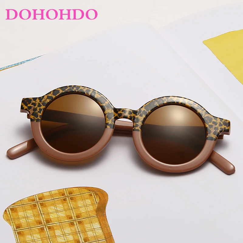 

Круглые Солнцезащитные очки в стиле ретро для детей, Мультяшные очки с леопардовым принтом для мальчиков и девочек, детские уличные очки, UV400