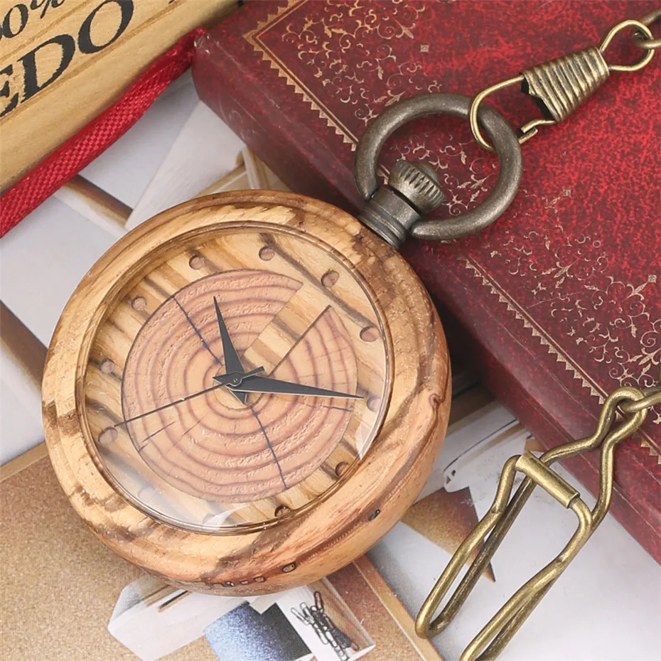Креативные деревянные круги дисплей кварцевые карманные часы деревянные висячие бронзовая цепь кулон часы классные мужские карманные