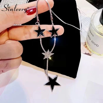 

SINLEERY Trendy Rhinestone Black Red Acrylic Star Pendant Long Necklace For Women Fashion Jewelry Accessories MY450 SSA