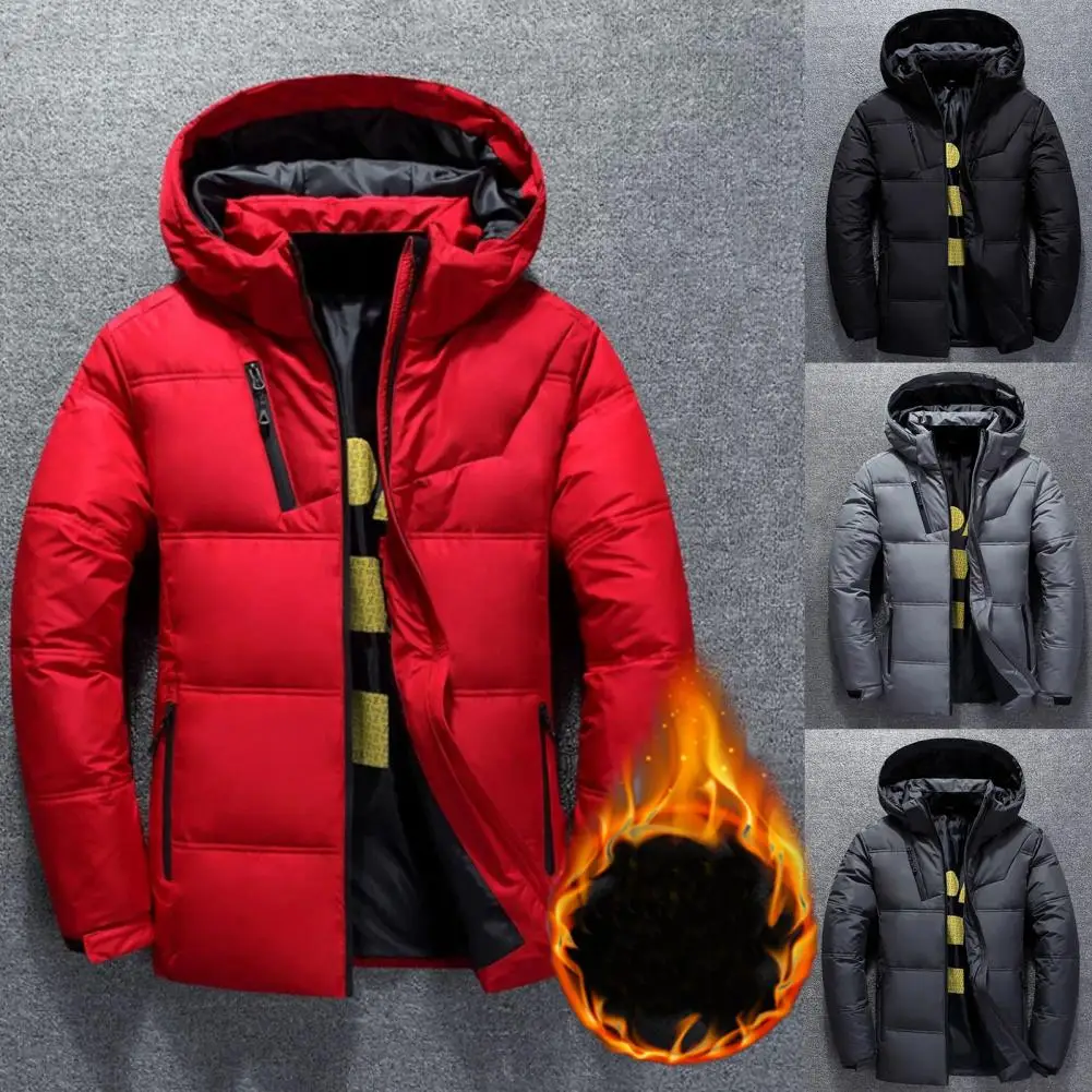 Men Down Coat Hooded Printed Inseam Highly Warm Leisure Winter Jacket Down Coat for Skiing