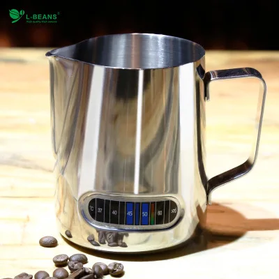 Durable Easy to Cleaning Reusable Stainless Steel Pull Cup with Temperature Show 600ML Coffee Milk Frothing Cup